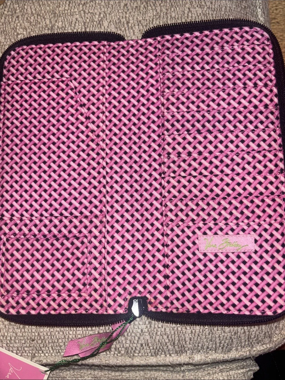 Vera Bradley Black Wallet/Travel Organizer Pink & Green Elephant Paisley Print - Picture 4 of 6